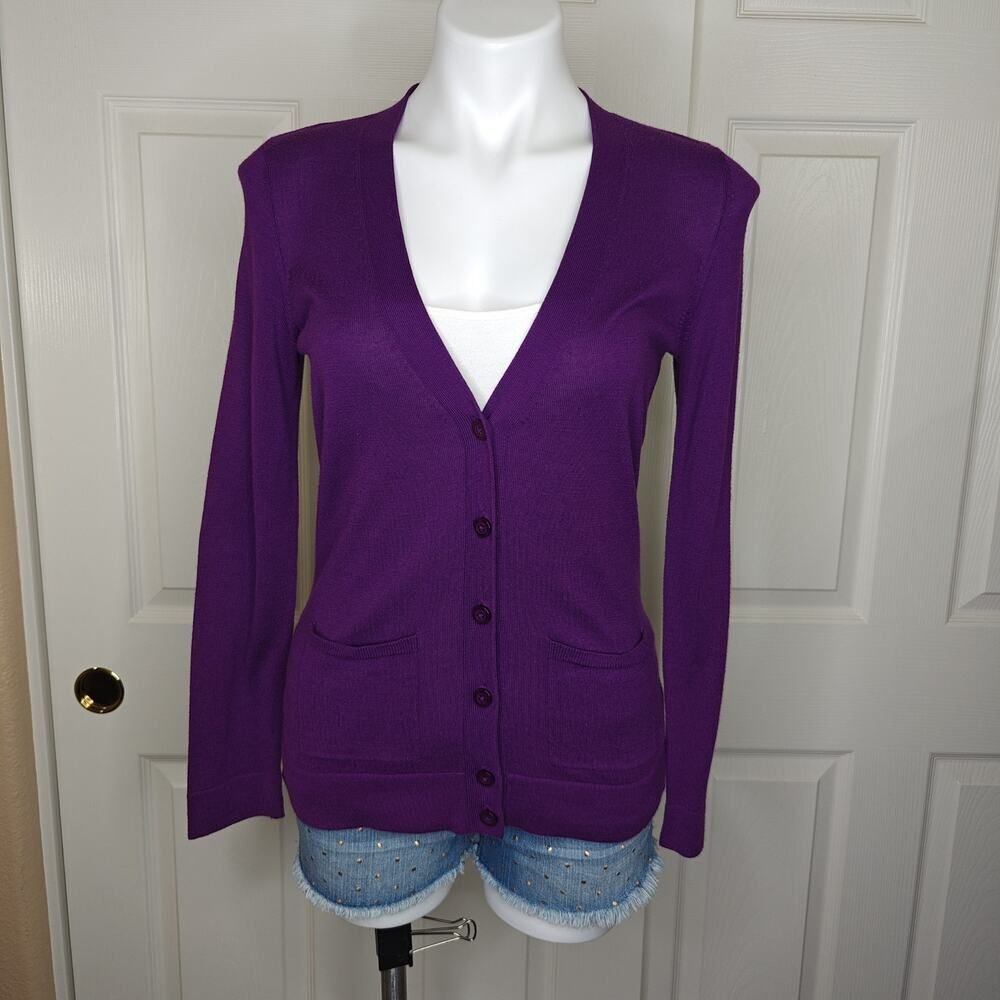 Ann Taylor purple button front V-neck cardigan sz SP
